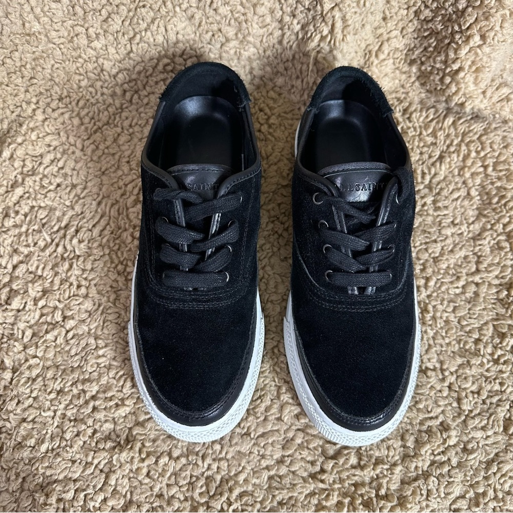 Womens All Saints Black Suade Sneakers Size 38